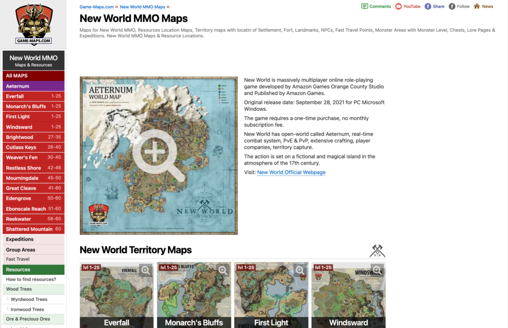 New World Map  Resource Locations, Named Mobs, Dungeons and Lore